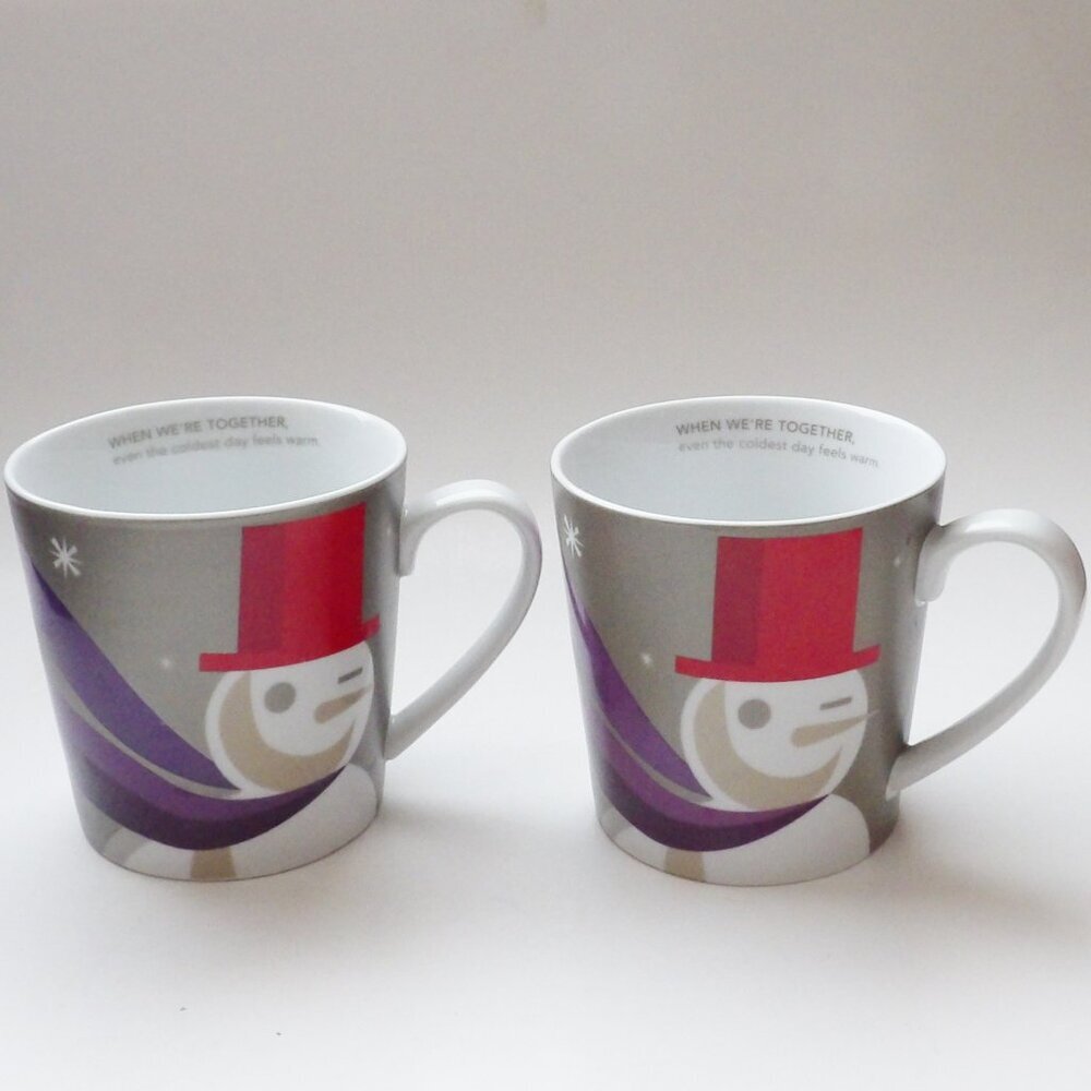 Set Bundle of 2 Starbucks 2011 Holiday Snowman Coffee Mugs Cups Large Size 16 oz - Picture 4 of 13